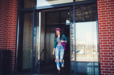 Portrait of a trendy girl. Urban fashion concept.の写真素材