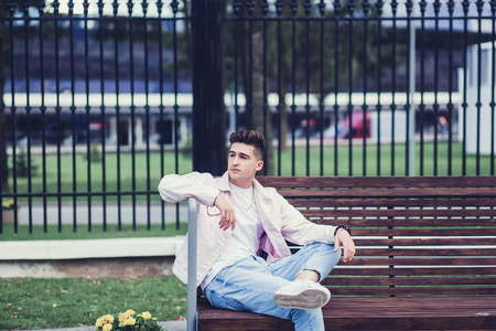 Portrait of attractive man with casual clothesの写真素材