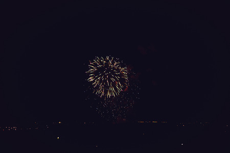 night show of fireworks in the sky at christmas, new yearの写真素材
