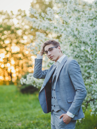 Groom in a jacket and shirt in wedding dayの写真素材