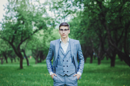 groom at wedding suit waiting for bride. Rich groom at wedding day.の写真素材