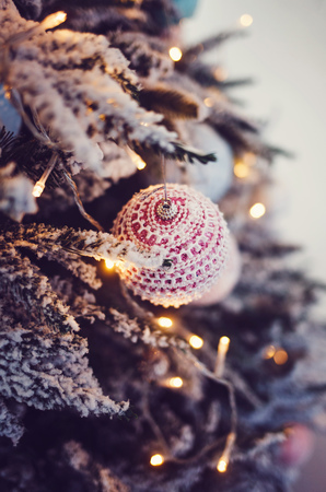 Christmas tree with toys and balls. happy new yearの写真素材