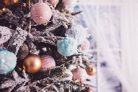Christmas tree with New Years toysの写真素材