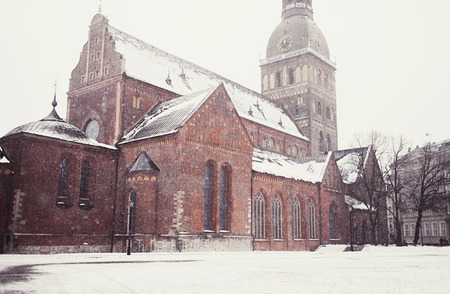 For tourists, medieval architecture of old Riga town can offer unforgettable atmosphere of the Middle Agesの写真素材