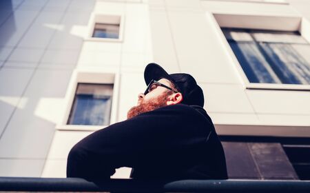 Stylish bearded man looking away. copy spaceの写真素材