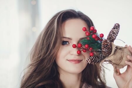 Christmas woman makeup. New year and Christmas holidayの写真素材