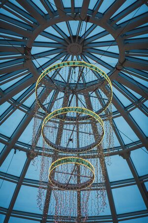 Lighting and illumination concept - luxury interior lighting decor in shopping centreの写真素材