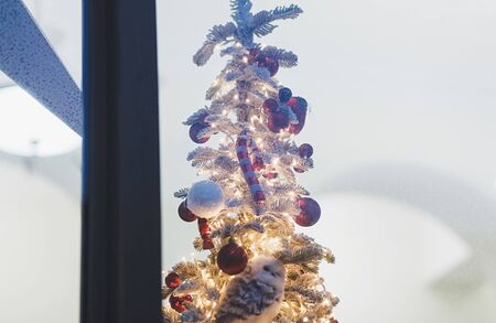Christmas tree with light. Christmas and New Year holiday background.の写真素材