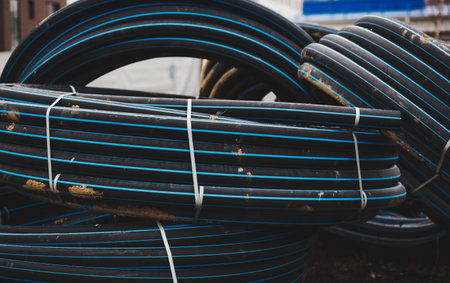 black plastic cables on a construction site