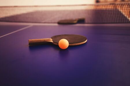 table tennis racket and ballの写真素材