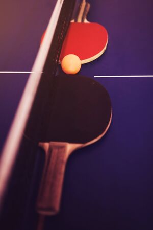 red and black table tennis rackets. sports conceptの写真素材
