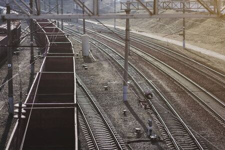 Railway truck parked at the station. the view from the topの写真素材