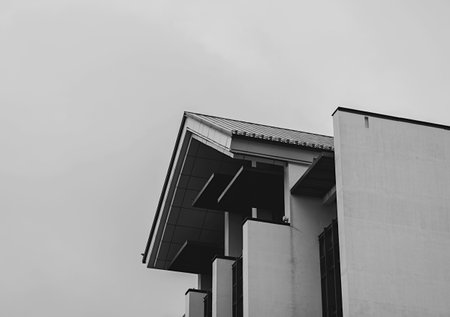 roof and facade of the hotel. black and white buildingのeditorial素材