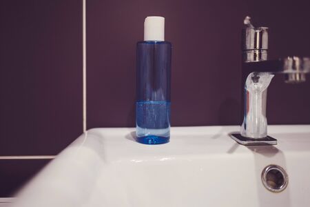 silver tap in a bathroom. concept hygieneの写真素材