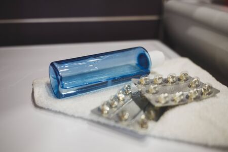 means of hygiene - antibacterial liquid soap and tablets from virusesの写真素材
