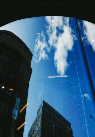 European buildings reflected in the window. Poland, Warsawの写真素材