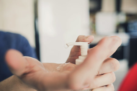 antibacterial gel for hands-protection against the spread of coronavirus. wash their handsの写真素材