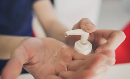 Hand alcohol sanitizer gel against Coronavirusの写真素材