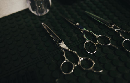 Female master hairdresser does hairstyle and style. Concept Barbershop.の写真素材