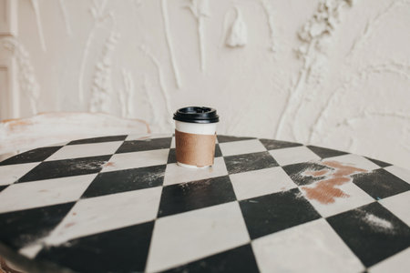 Takeaway paper coffee cup on table cafe