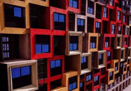 Colorful facades windows and balconies in modern residential building. Design for website.Wallpaperの写真素材