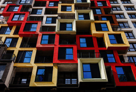 Colorful facades windows and balconies in modern residential building. Design for website.Wallpaperの写真素材