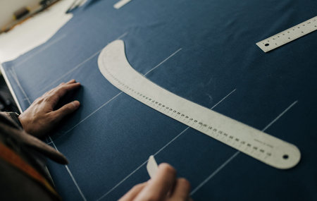 close-up of the tailor's hands at work in the atelier