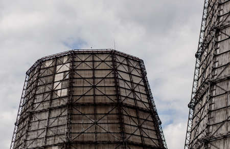 industrial pipes against the sky. global warming. atmospheric pollutionの写真素材