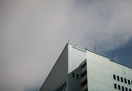 abstract form of a modern office building with a sunbeam