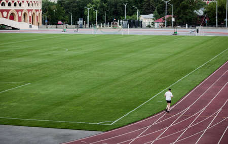 Top view of the empty football field.の写真素材