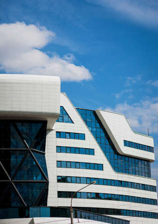 Modern bricks building with sky backgroundの写真素材