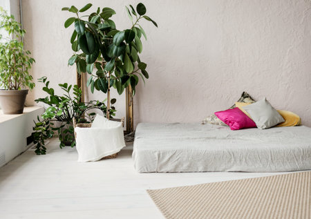 Vintage decor in a rustic interior. Ladder near the wall
