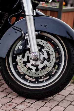 Minsk, Belarus, October 2021 - Wheel of Harley Davidson bikeのeditorial素材