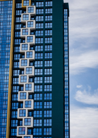 Colorful residential building against blue sky