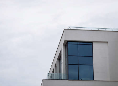 Luxury glass perfume bottle on dark background. Copy space for text, blank bottleの写真素材