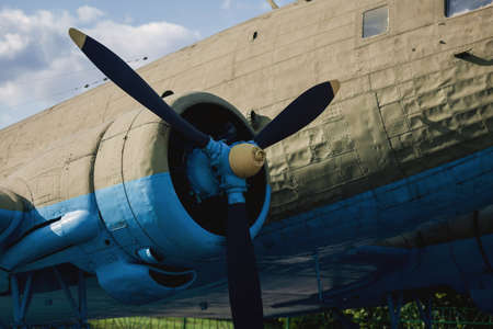 old obsolete aircraft propeller. Antique aeroplane. vintage planeの写真素材
