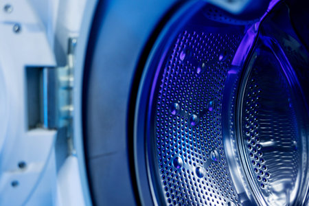 Light gray fabric curtain. front view. vertical imageの写真素材