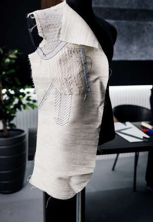 coffee beans and cinnamon on natural burlap textureの写真素材