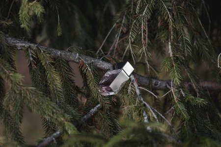 Cafe terrace in small European city. flowers in a jar on the table of a street restaurantの写真素材