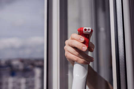 Hand Cleaning Television With Cloth At Home. cleaning service.の写真素材