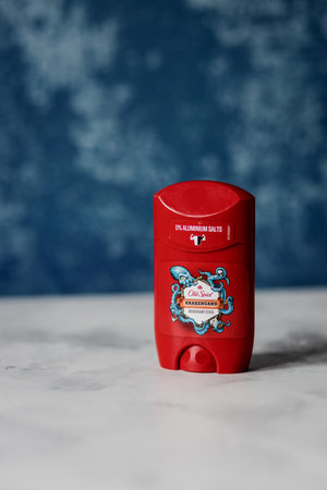 Minsk, Belarus, May 2022 - mens stick of deodorant fresh Old Spice krakengard. Old Spice is an American brand of male grooming products.のeditorial素材