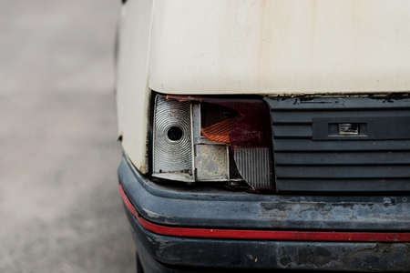 the defeated front headlight of the car. car accident. Insurance of car crashの写真素材