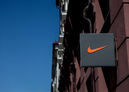 Minsk, Belarus may 2022 - logo on a sign fixed to the wall at an official Nike storeのeditorial素材