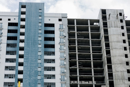 Modern and new apartment building. Detail of New luxury house and home complex. copy space