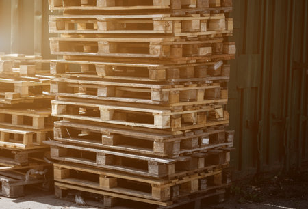 pellets in the warehouse. loading dock with pallets piled high.の写真素材