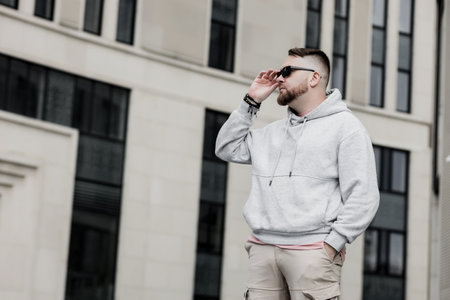 Vaping man holding a mod. A cloud of vapor. Stylish bearded guy with vape.の写真素材