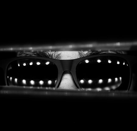 close-up portrait stylish man sunglassesの写真素材