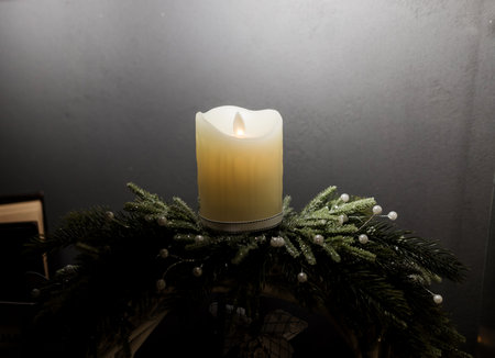 Christmas decoration with candle. xmas atmosphereの写真素材