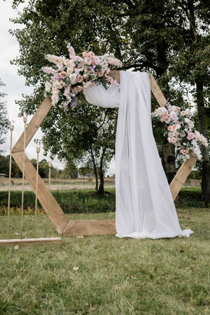 wedding decor with a light bulb. romantic atmosphereの写真素材