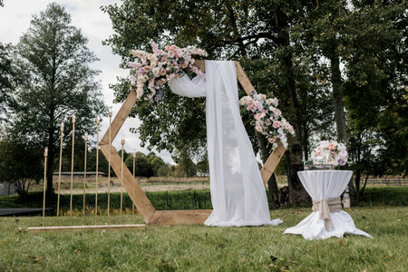 wedding decor with a light bulb. romantic atmosphereの写真素材